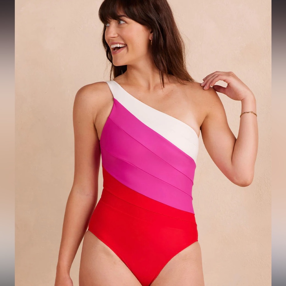 Summersalt One-Shoulder Colorblock One Piece - Red, Pink, White
